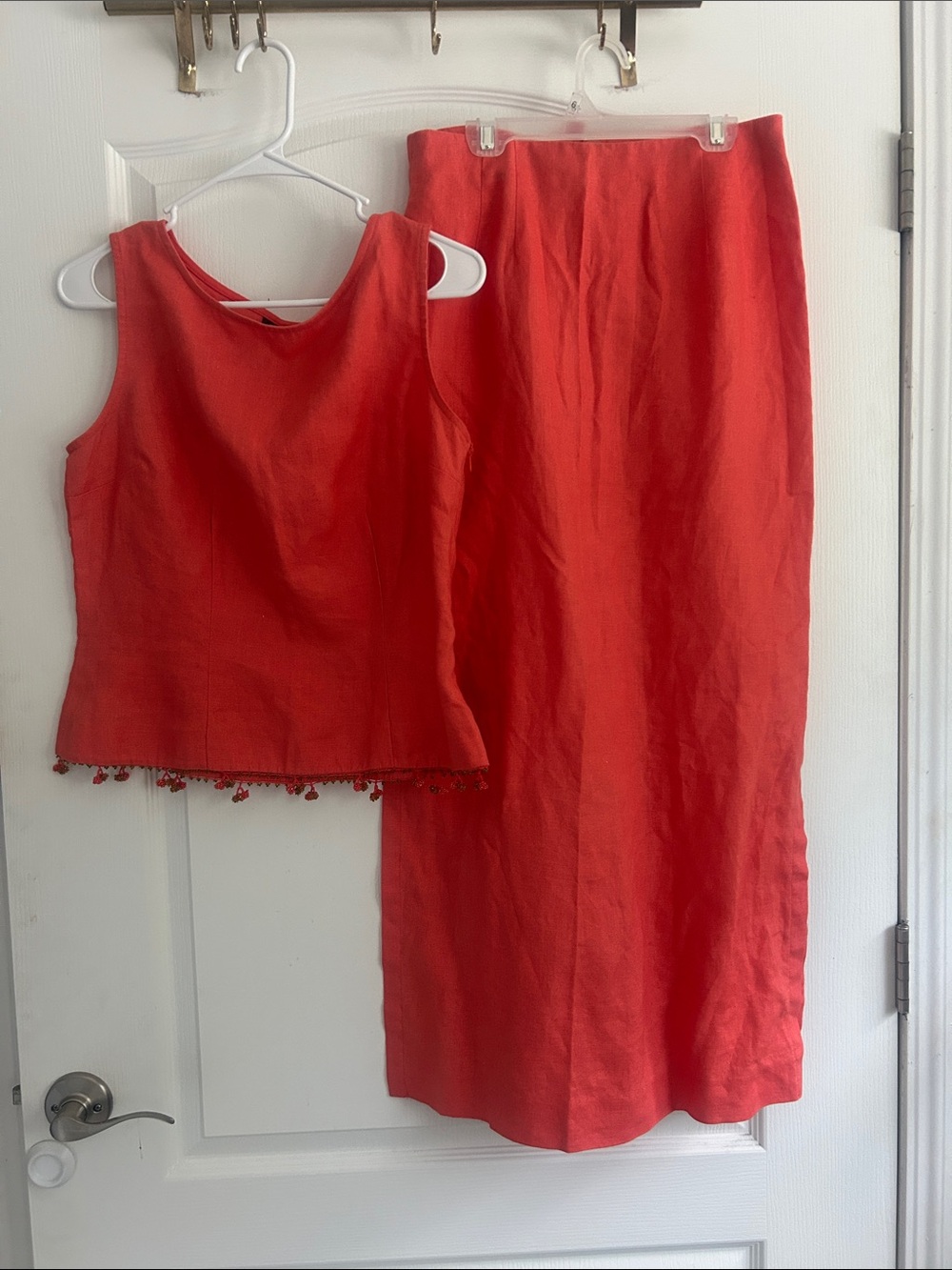Vintage Stephanie Erin Linen Maxi Skirt Set top is size 10 bottom size 8 coral
